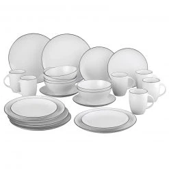 24-teiliges Kombiservice - weiß - schwarzer Rand