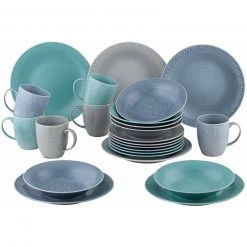 24-teiliges Kombiservice - grau-türkis-blau