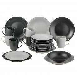24-teiliges Kombiservice - schwarz-grau