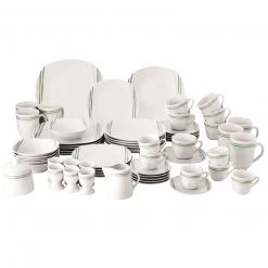 62-teiliges Kombiservice - weiß - grüne Streifen - Porzellan