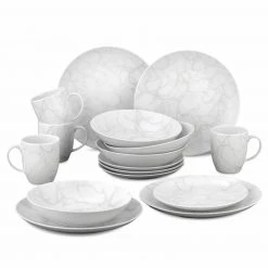 16-teiliges Kombiservice - weiß marmoriert - Porzellan