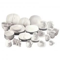 62-teiliges Porzellan Tafelservice - graue Linien - 62-teilig