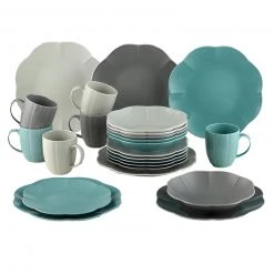 24-teiliges Kombiservice - grau-beige-petrol - Porzellan
