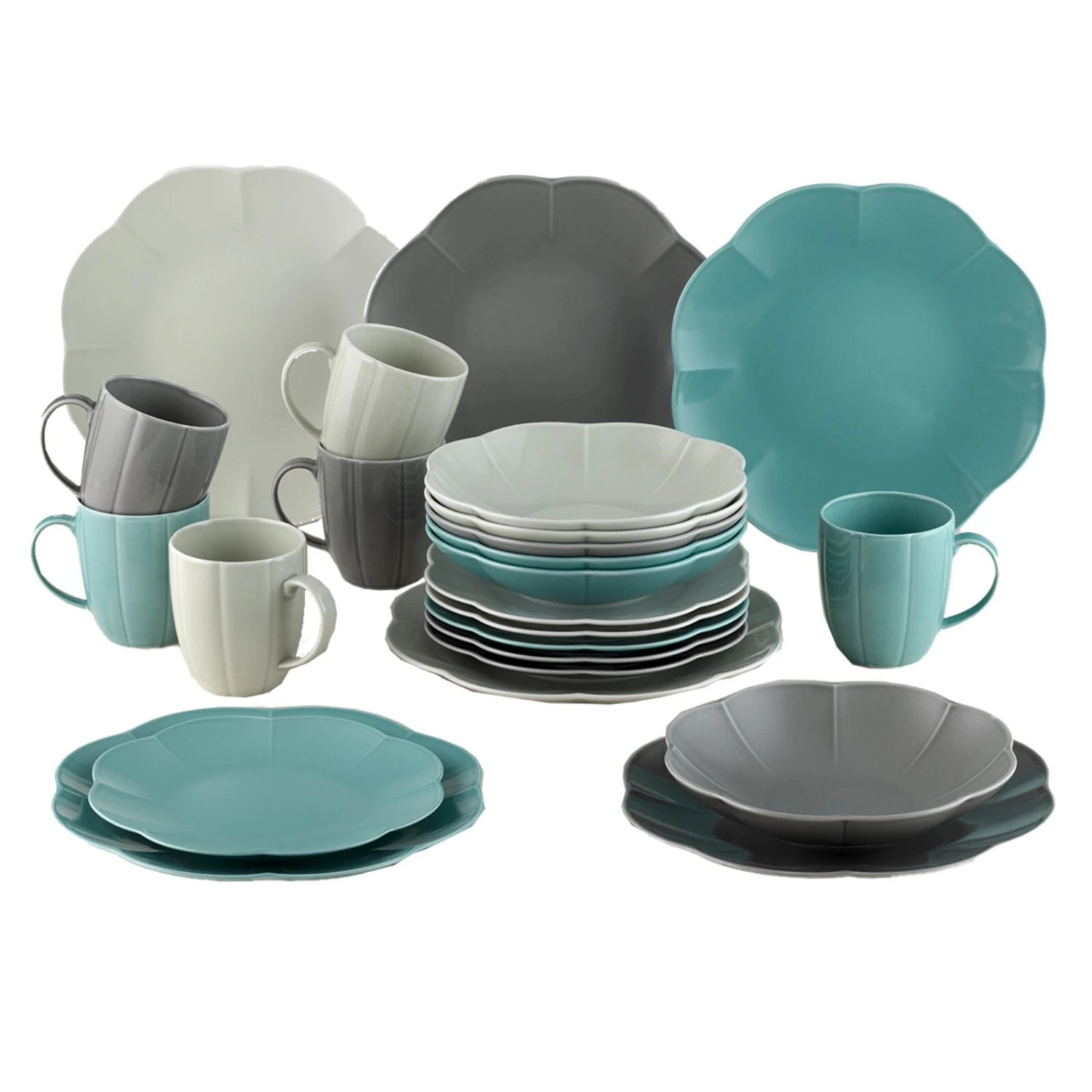 24-teiliges Kombiservice - grau-beige-petrol - Porzellan 3 24-teiliges Kombiservice - grau-beige-petrol - Porzellan