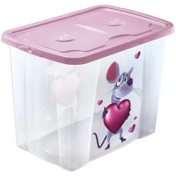 Rollbox - Maus - rosa - mit Deckel - 64 Liter