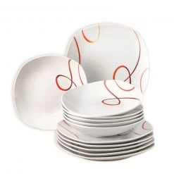 12-teiliges Tafelservice - weiß-orange - eckig