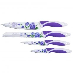 4er-Messerset - lila - Blumen - Edelstahl