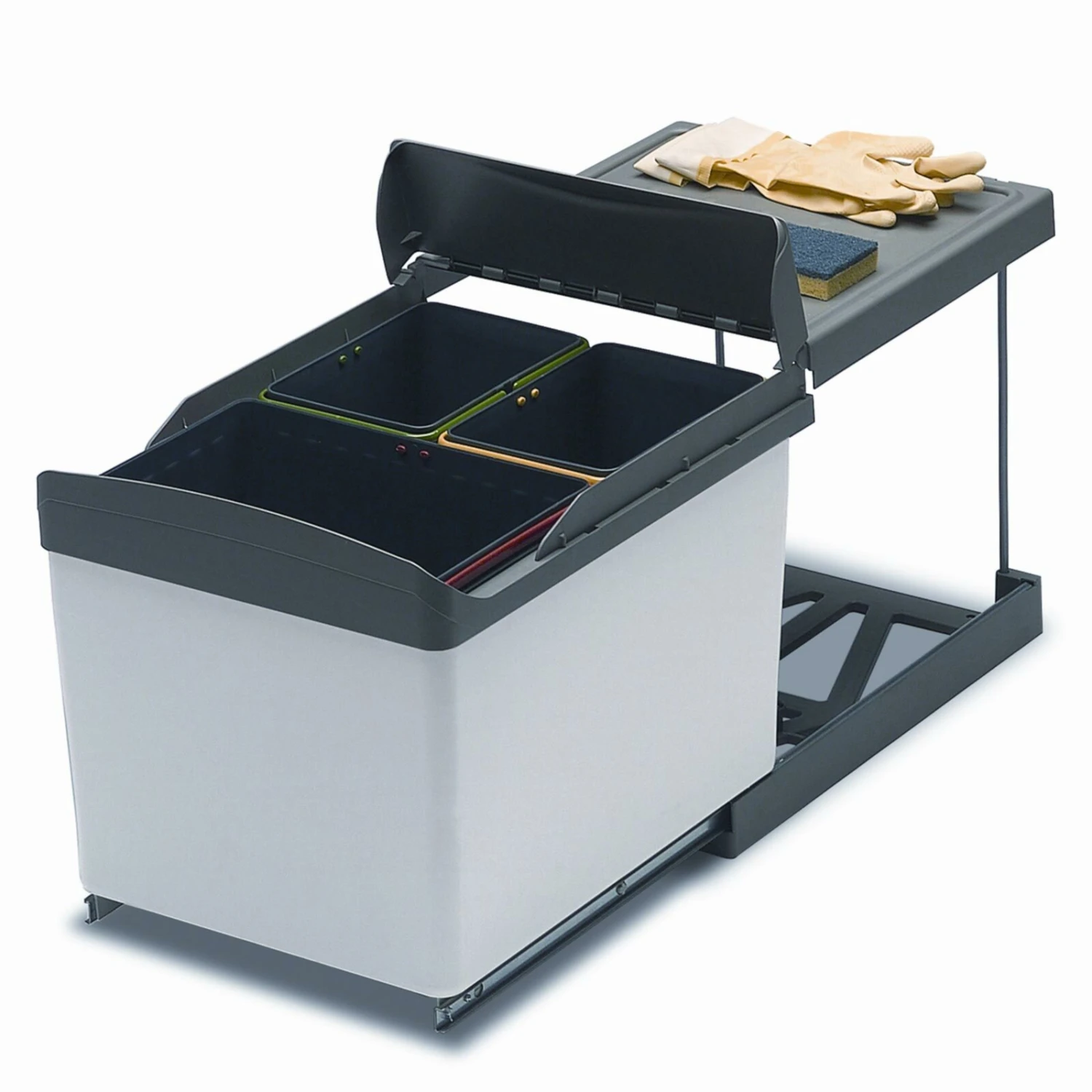 Einbau-Abfallsammler - alugrau - 3-fach Trennung 3 Einbau-Abfallsammler - alugrau - 3-fach Trennung