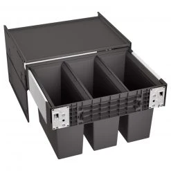 Einbau-Mülltrennsystem - schwarz-grau - Frontanbindung - 3 x 15 Liter
