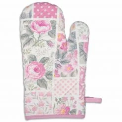Ofenhandschuh FLORALES PATCHWORK - rosa-weiß