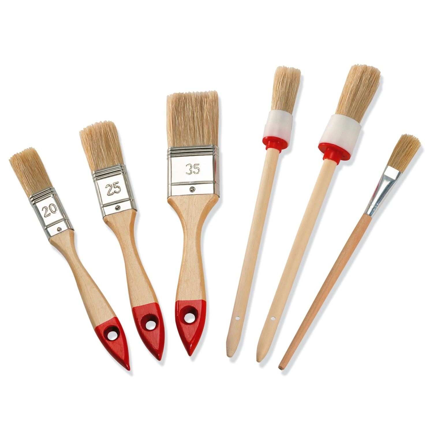 6-teiliges Pinsel-Set - helle Kunststoffborsten - Holzstiel 2 6-teiliges Pinsel-Set - helle Kunststoffborsten - Holzstiel