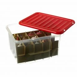 Aufbewahrungsbox - transparent-rot - 29 Liter