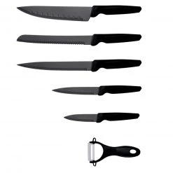 6-teiliges Messerset - schwarz - Edelstahl - mit Schäler