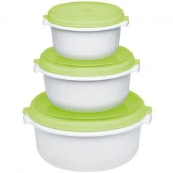 3-teiliges Mikrowellentöpfe-Set - grün-weiß - Kunststoff