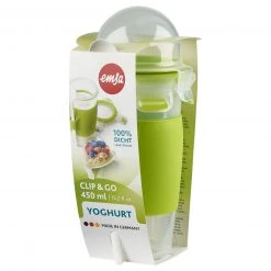 Joghurt-Becher - grün-transparent - mit Löffel