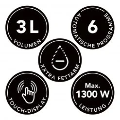 MAXXMEE Heißluftfritteuse 3000 - schwarz-silber - Touch-Display - 3 Liter -Deutschland Haushalt Verkaufs-Shop 2791005000 06 1600Wx1600H