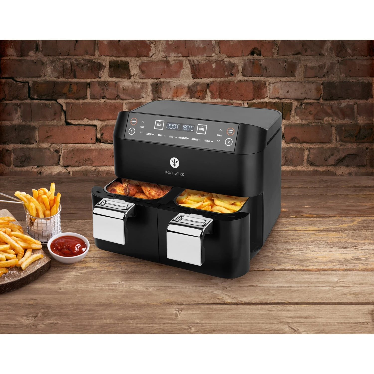 KOCHWERK Heißluft-Fritteuse - schwarz - Doppelkammer - 2x 3,8 Liter 3 KOCHWERK Heißluft-Fritteuse - schwarz - Doppelkammer - 2x 3,8 Liter – Bild 2