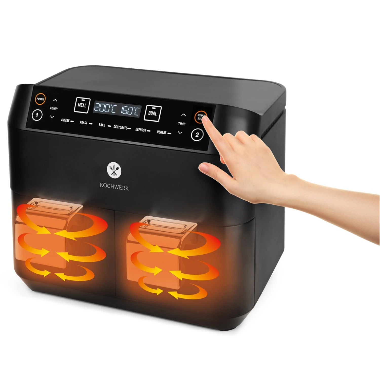 KOCHWERK Heißluft-Fritteuse - schwarz - Doppelkammer - 2x 3,8 Liter 4 KOCHWERK Heißluft-Fritteuse - schwarz - Doppelkammer - 2x 3,8 Liter – Bild 3