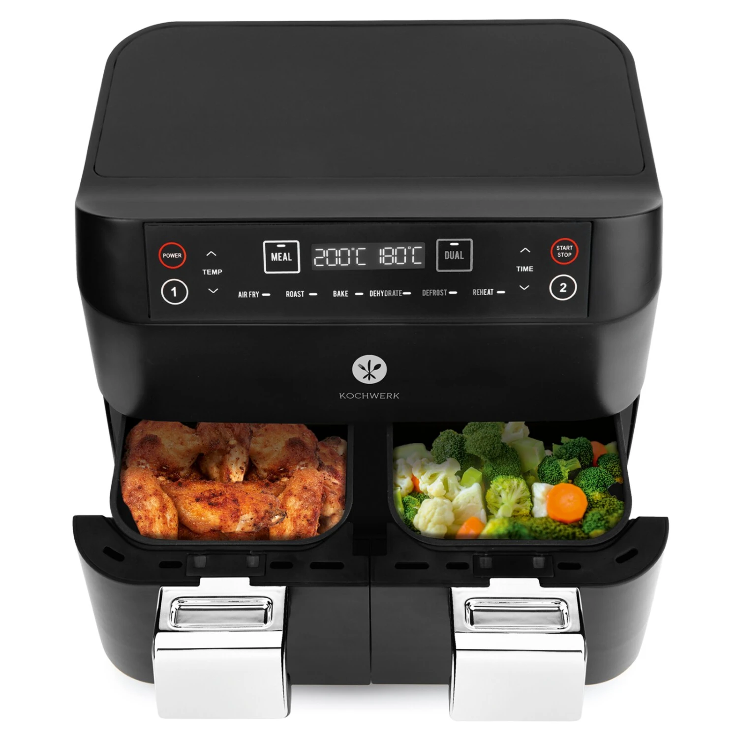 KOCHWERK Heißluft-Fritteuse - schwarz - Doppelkammer - 2x 3,8 Liter 5 KOCHWERK Heißluft-Fritteuse - schwarz - Doppelkammer - 2x 3,8 Liter – Bild 4