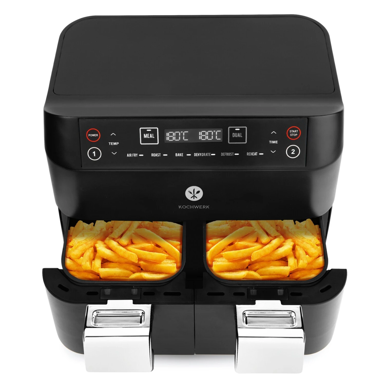 KOCHWERK Heißluft-Fritteuse - schwarz - Doppelkammer - 2x 3,8 Liter 6 KOCHWERK Heißluft-Fritteuse - schwarz - Doppelkammer - 2x 3,8 Liter – Bild 5
