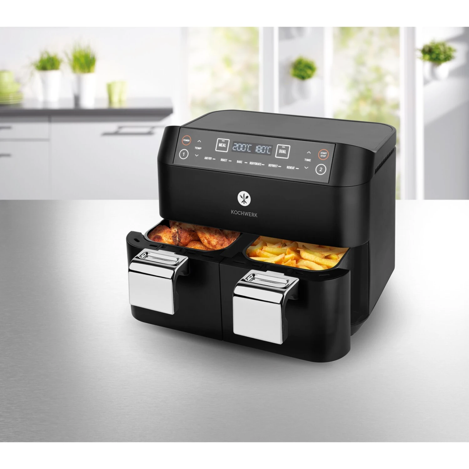 KOCHWERK Heißluft-Fritteuse - schwarz - Doppelkammer - 2x 3,8 Liter 13 KOCHWERK Heißluft-Fritteuse - schwarz - Doppelkammer - 2x 3,8 Liter – Bild 12