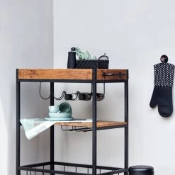 WENKO Küchenwagen RUSTICO - schwarz-Walnuss -Deutschland Haushalt Verkaufs-Shop 9003888400 04 1600Wx1600H