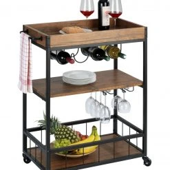 WENKO Küchenwagen RUSTICO - schwarz-Walnuss