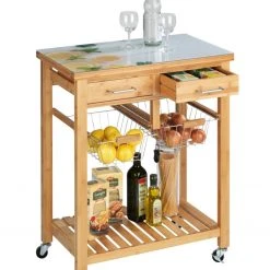 WENKO Küchenwagen FRESCO - braun - Bambus - Glasplatte